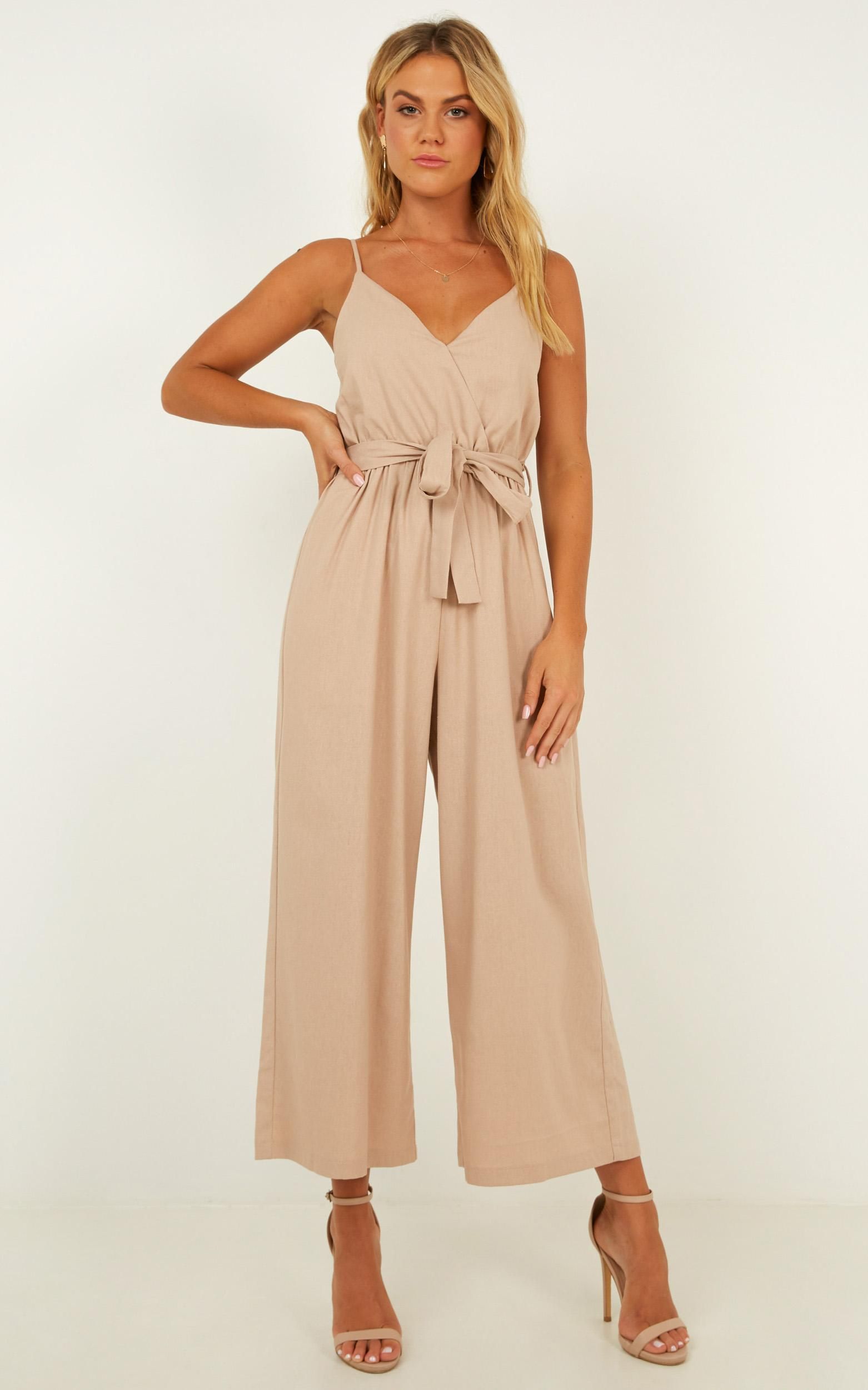 Not About You Jumpsuit In Beige Linen | Showpo - deactived