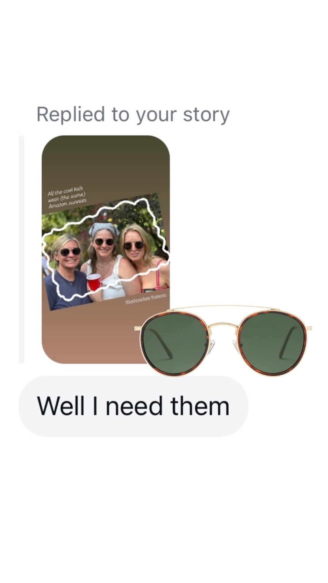Amazon sunnies for $16. Chic and I don’t feel so bad when they break or get lost. 

Retro style, vintage sunglasses, round frame, Ray Ban dupe, eyewear, summer outfit 

#LTKFindsUnder50 #LTKStyleTip #LTKOver40