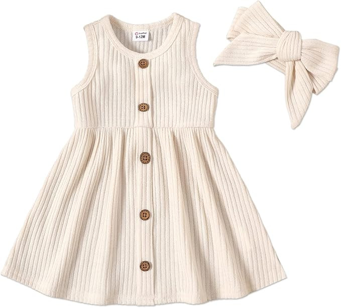 PATPAT Baby Toddler Girl Dresses Infant Sleeveless Summer Solid Dress Rib Knit Tank Skirt Dress S... | Amazon (US)