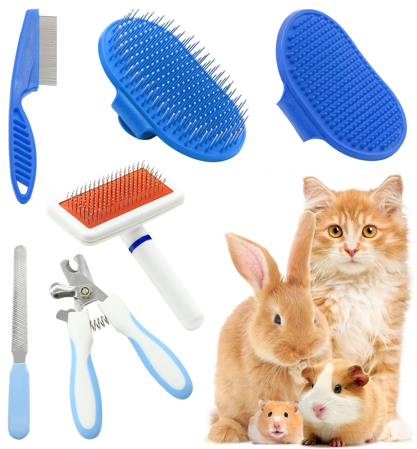 Pet Grooming Kit with Slicker Brush Bath Massage Glove Brush Pet Shedding Comb Nail Clipper Trimm... | Amazon (US)