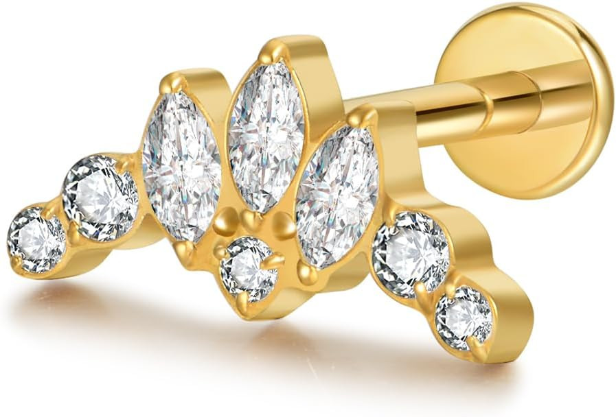 Flat Back Earrings Tragus Piercing Jewelry Hypoallergenic F136 Titanium Studs for Conch Cartilage... | Amazon (US)