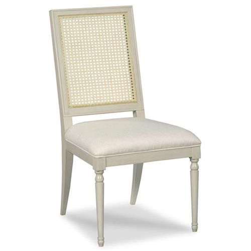 Woodbridge Collette French Uphostered Seat White Wood Woven Cane Back Dining Chair | Kathy Kuo Home