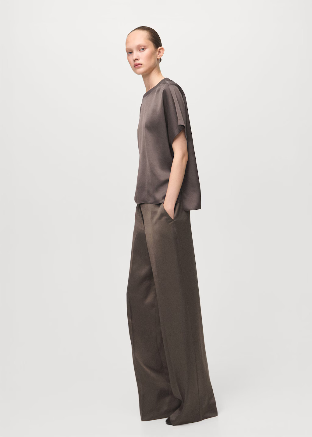 Satin straight-fit pants medium brown - Woman - 6 - MANGO | Mango (US/MX/AU)