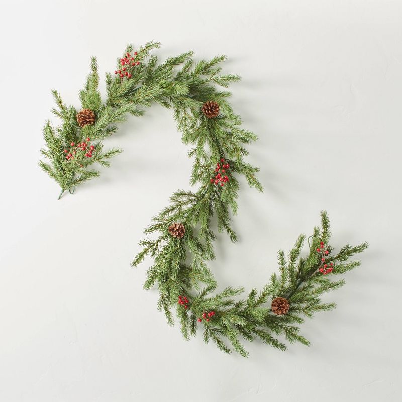 6&#39; Pine with Winterberries &#38; Pinecones Seasonal Faux Garland Green/Red/Brown - Hearth &#3... | Target