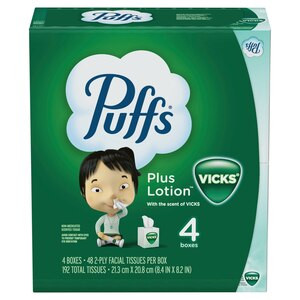 Puffs Plus Lotion with Vicks Facial Tissues, 4 Boxes (192 total tissues) | CVS Health