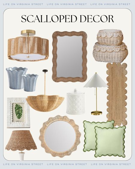 Some of my favorite scalloped decor finds, including a look for less options of our scalloped rattan pendant lights in our kitchen! Also includes scalloped planters, scalloped runner rug, scalloped baskets, scalloped mirror, scalloped seagrass lampshade, scalloped picture frames, scalloped throw pillows and more!
.
#ltkhome #ltkfindsunder50 #ltkfindsunder100 #ltkstyletip #ltksalealert #ltkseasonal 

#LTKsalealert #LTKhome #LTKSeasonal