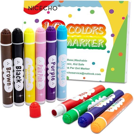 Washable Dot Markers for Kids Toddlers & Preschoolers, 10 Colors Bingo Paint Daubers Marker Kit w... | Amazon (US)