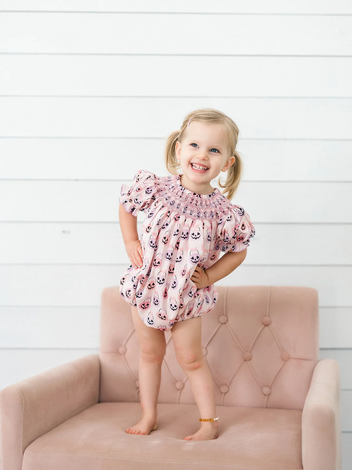 Smocked Pink Halloween Bucket Bubble | Poppy Kids Co