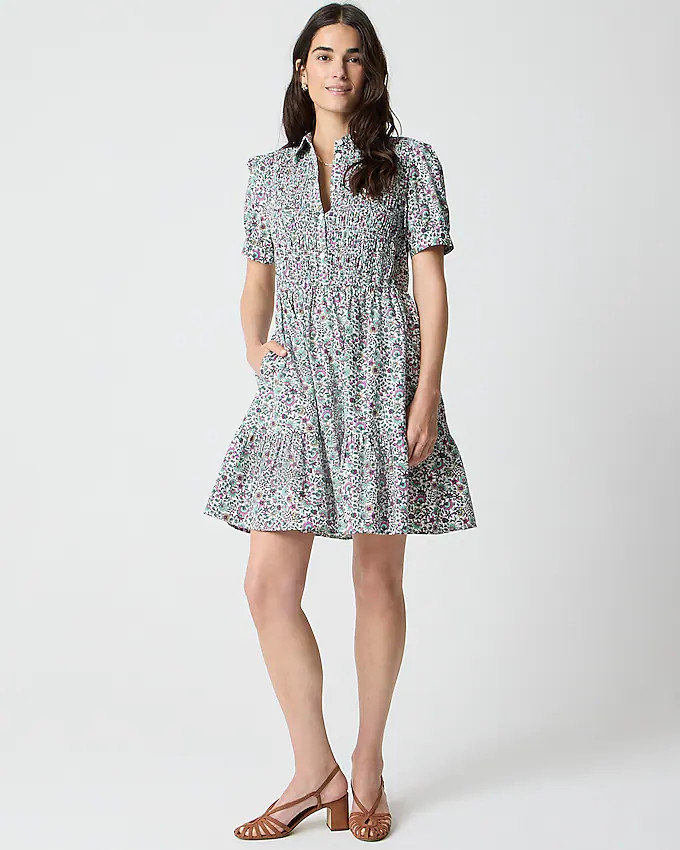 Short-sleeve smocked printed shirtdress | J.Crew Factory