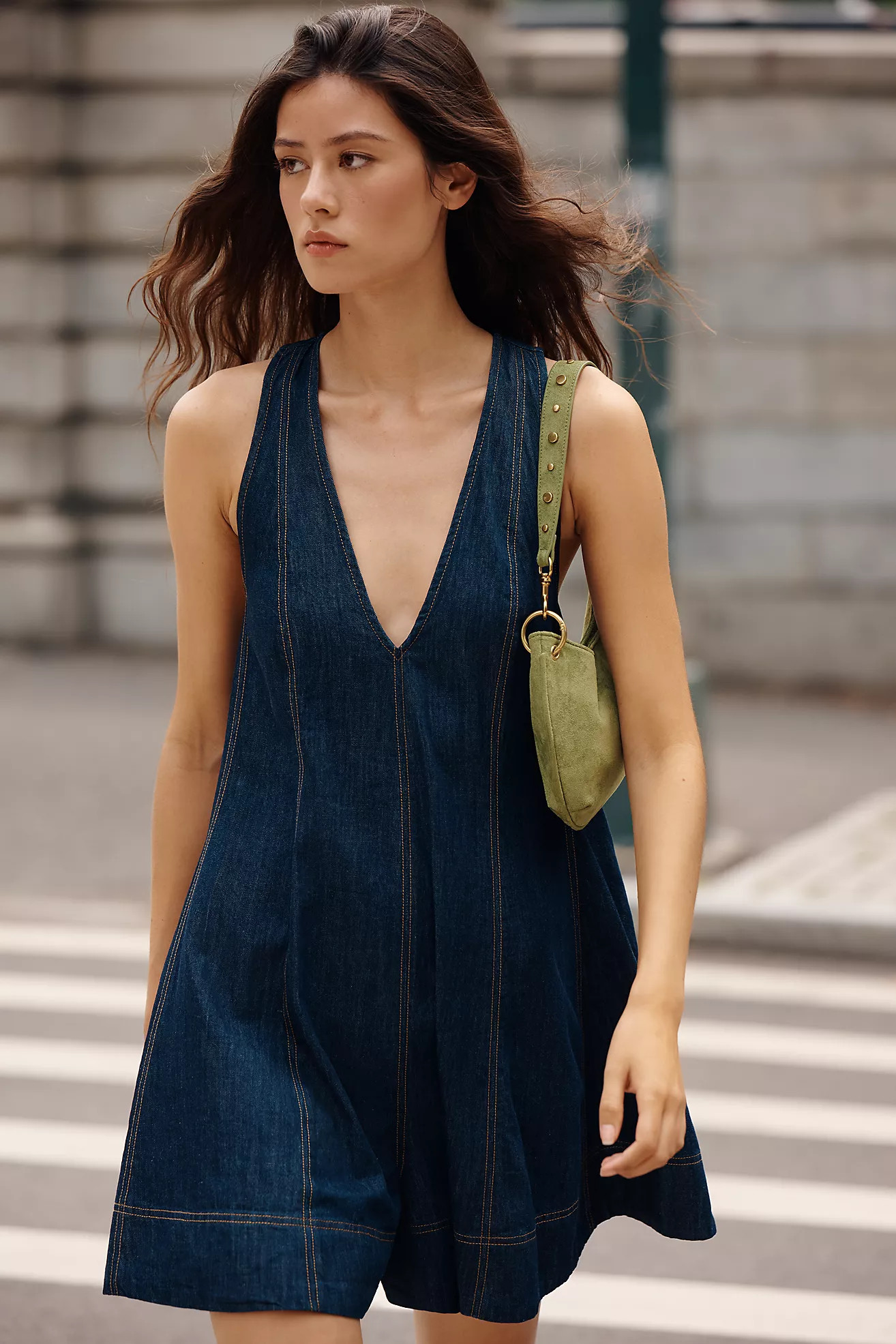 Maeve Denim Sleeveless Swing Romper | Anthropologie (US)