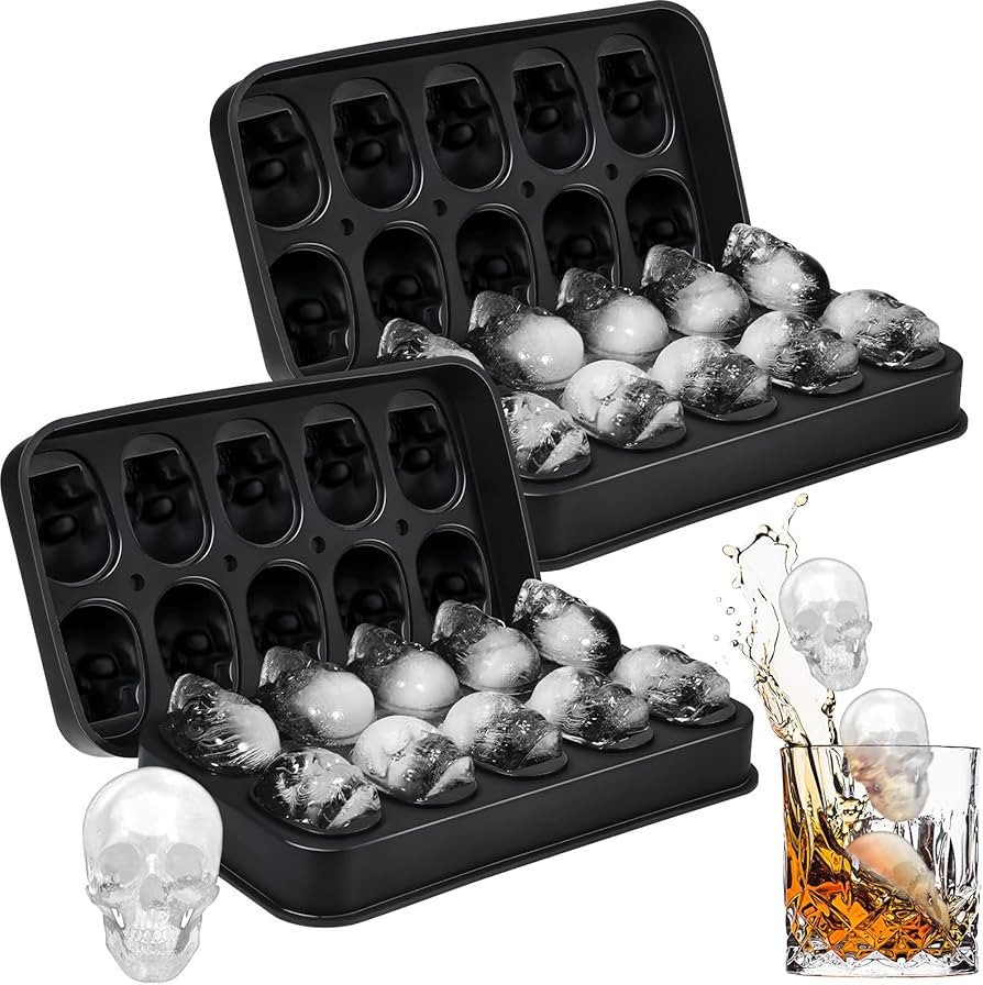 Hoolerry 2 Pack Skull Ice Cube Mold Silicone Skull Ice Maker Mold Flexible Skull Ice Cube Tray fo... | Amazon (US)