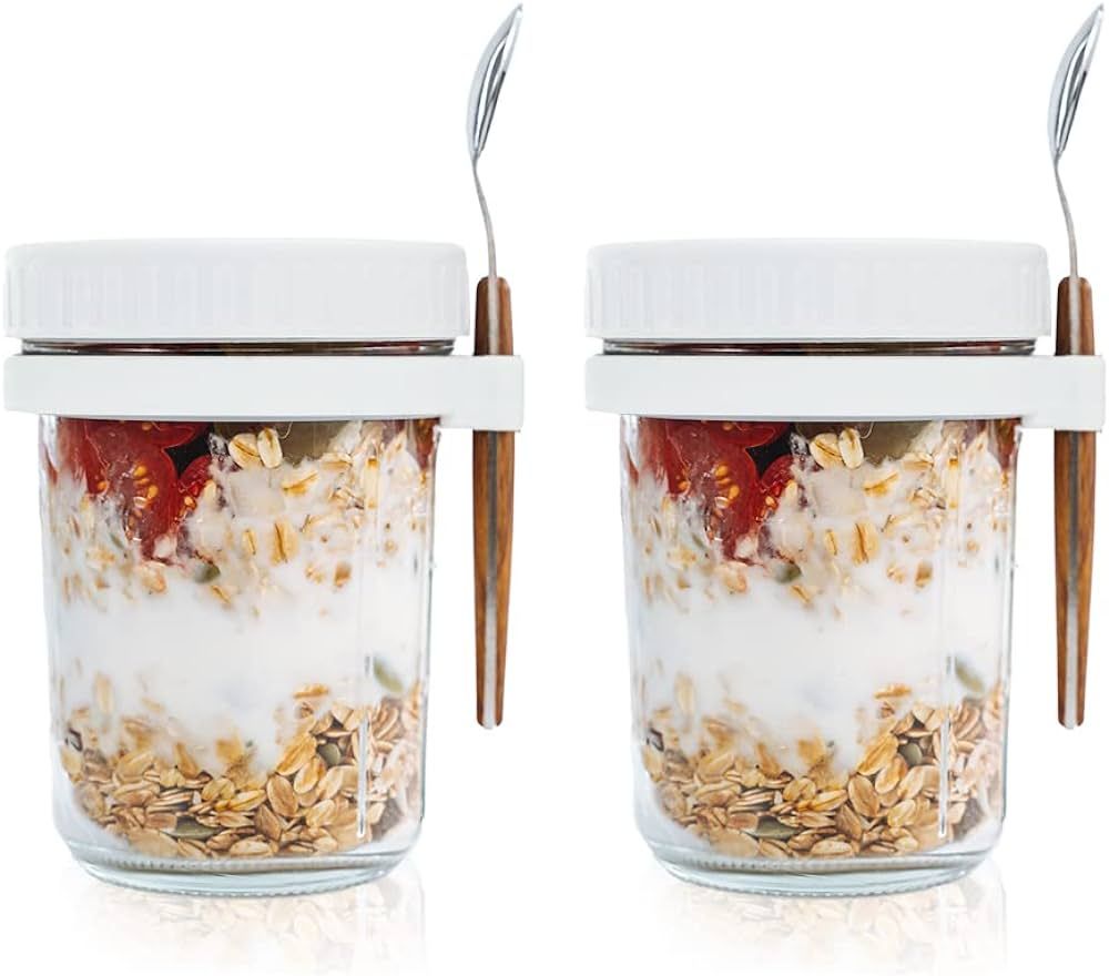 SMARCH Overnight Oats Jars with Lid and Spoon Set of 2，10 oz Large Capacity Airtight Oatmeal Co... | Amazon (US)