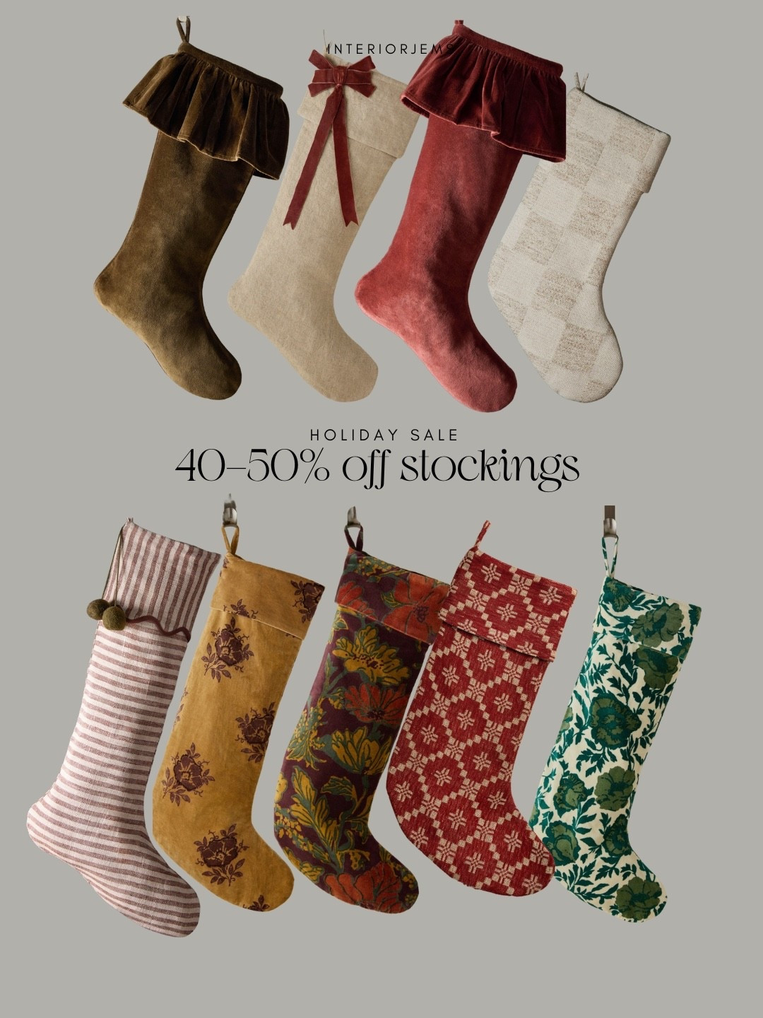 Stockings 40 to 50% off right now! Gorgeous stockings from Lulu and Georgia, Etsy target and McGee and Co., floral stockings, knit stockings, holiday stockings, Christmas stockings, ruffled stockings, velvet stockings

#LTKSaleAlert #LTKHome #LTKHoliday