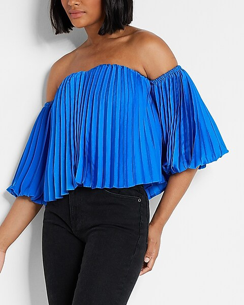 Pleated Off The Shoulder Balloon Sleeve Top | Express
