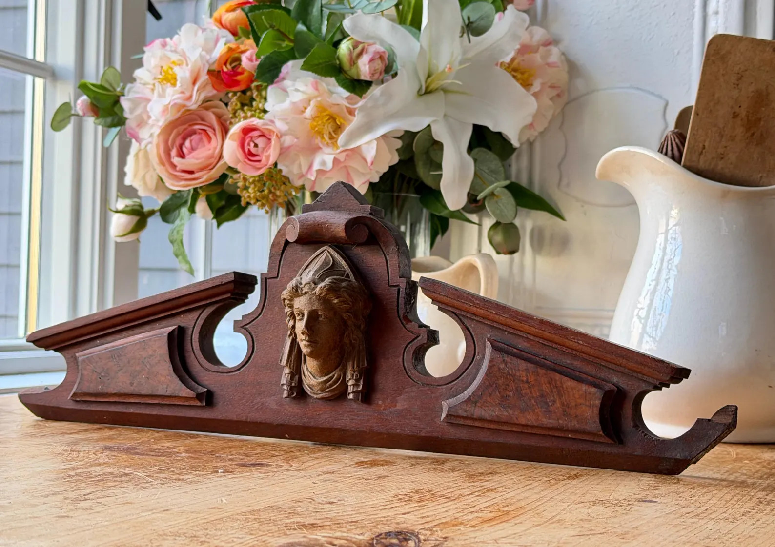 Antique Victorian Mahogany Wood Pediment Figural Architectural Salvage Display Restoration Piece ... | Etsy (US)