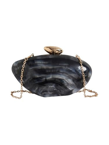 QWINEE Women's Shell Clutch Purse Seashell Evening Handbag Cocktail Wedding Purse Marble Clutch with Chain Strap Black One Size | Amazon (US)