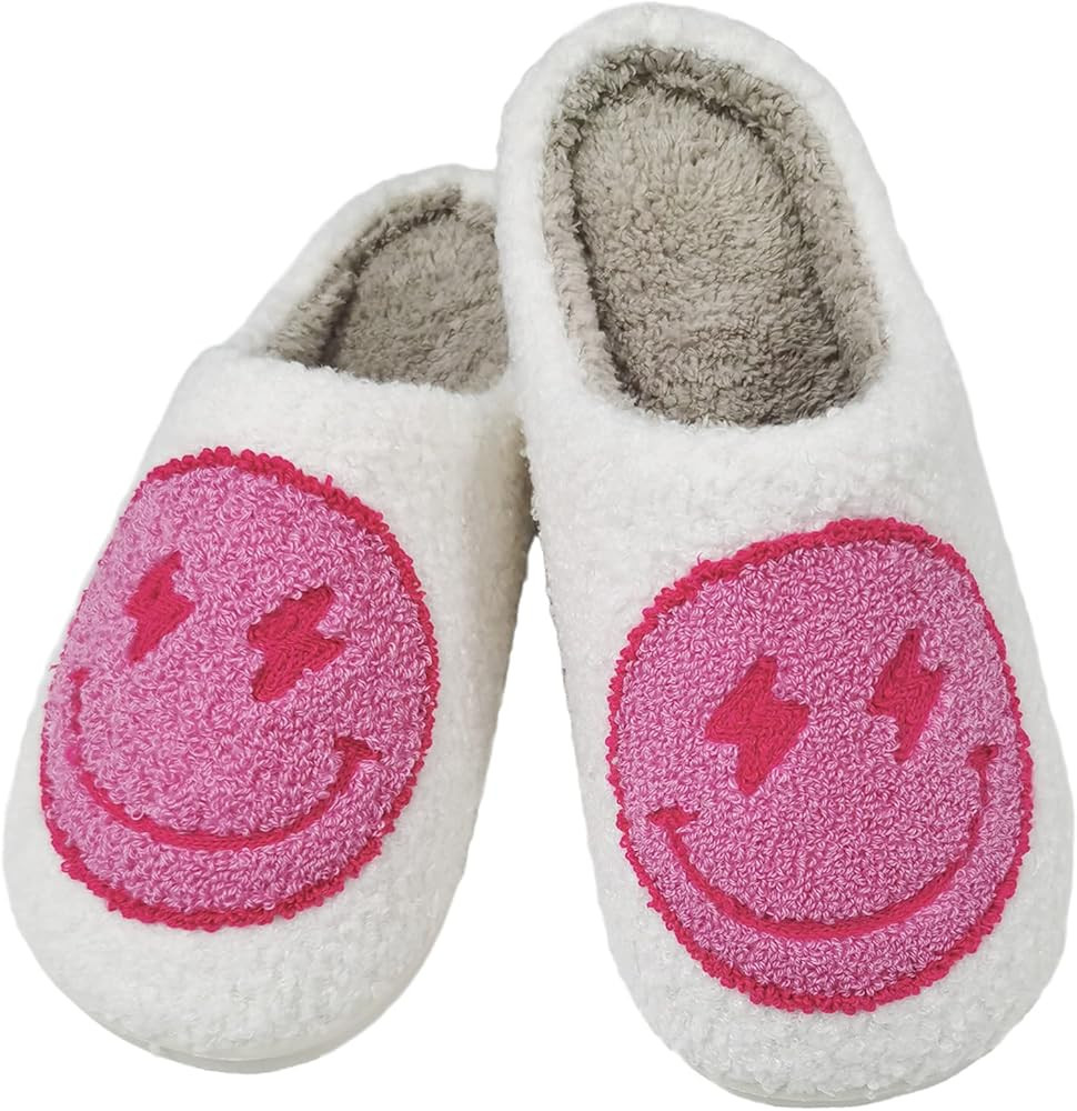HUIDORLE Womens Men Strawberry Pumpkin Slippers Lightning Bolt Smile Face Slippers Winter Indoor ... | Amazon (US)