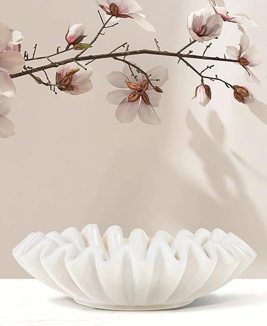 10" Marble Ruffle Bowl - Fluted Bowl, Marble Bowl, White Ruffled Marble Bowl, Decorative Scallope... | Amazon (US)