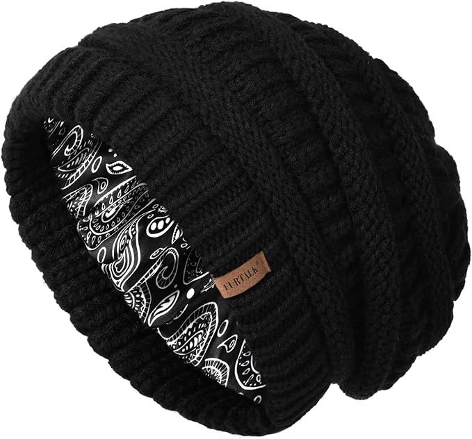 FURTALK Winter Beanie Hat for Women Satin Lined Cable Knit Chunky Slouchy Beanies Skull Warm Cap | Amazon (US)