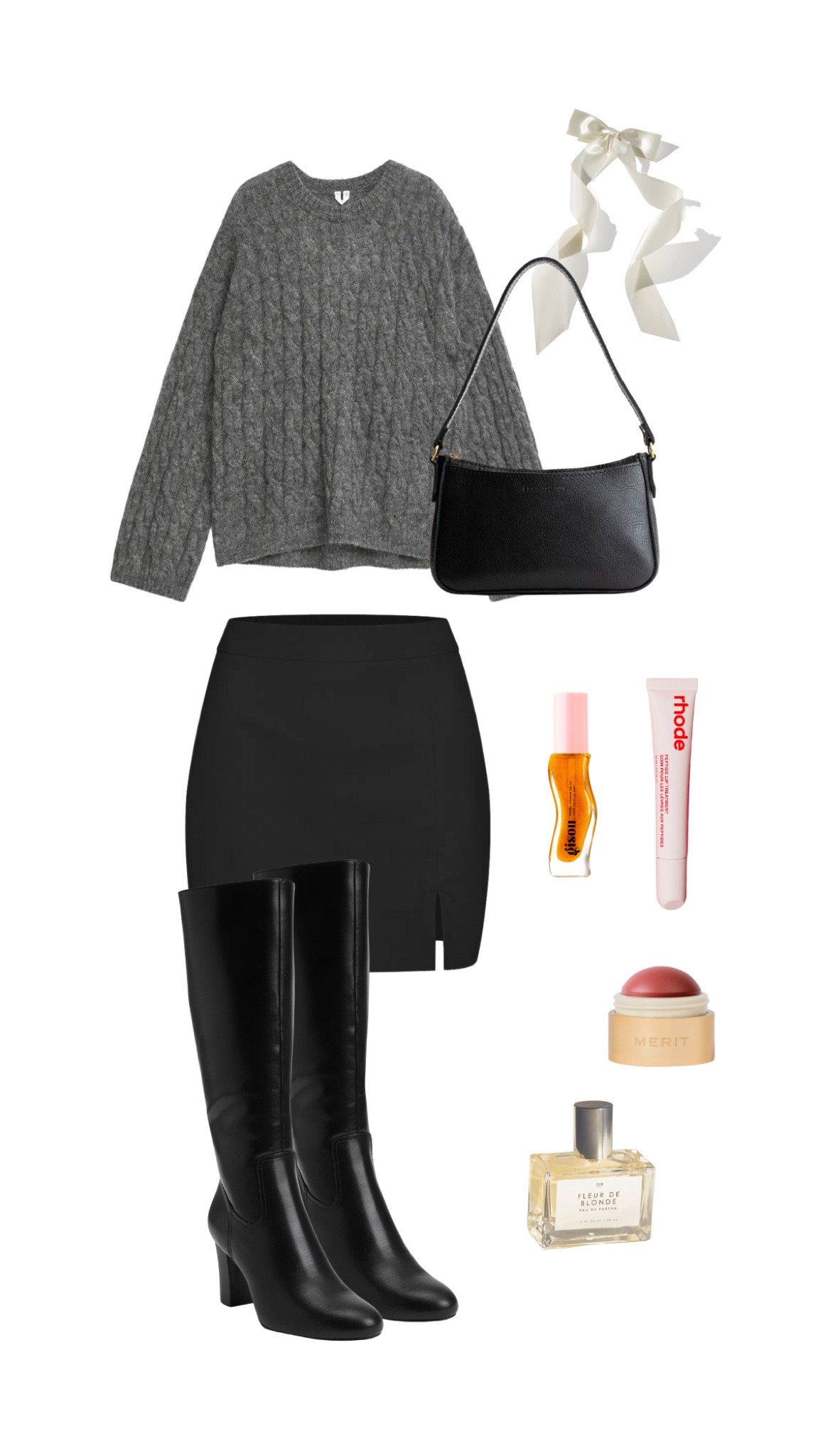 Fall transition outfit, fall outfit, neutral outfit, grey sweater, black knee high leather boots, black mini skirt, Gilmore girls fashion, Rory Gilmore outfit inspo, cafe outfit aesthetic, city outfit, fall weather outfit, black purse, date night outfit, gold jewelry, Parisian outfit, Kendall Jenner outfit, chic fall look

#LTKfindsunder50 #LTKfindsunder100 #LTKSeasonal