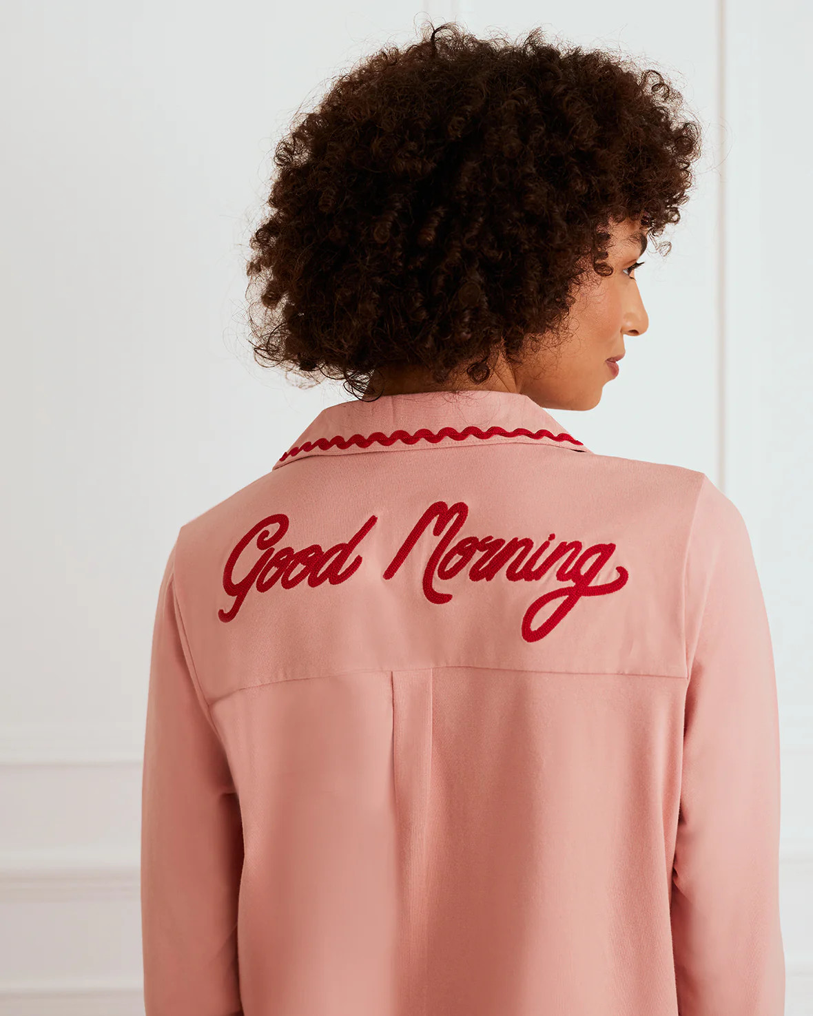Organic Cotton Embroidered Back Good Morning Long Pyjama Set | Chelsea Peers NYC
