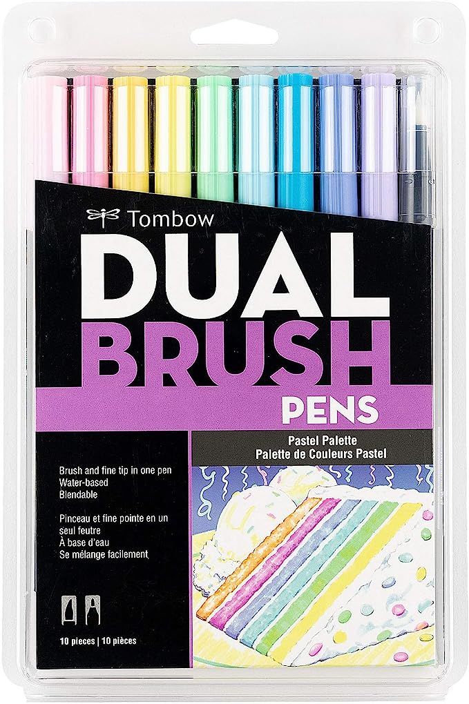 Tombow 56187 Dual Brush Pen Art Markers, Pastel, 10-Pack. Blendable, Brush and Fine Tip Markers | Amazon (US)