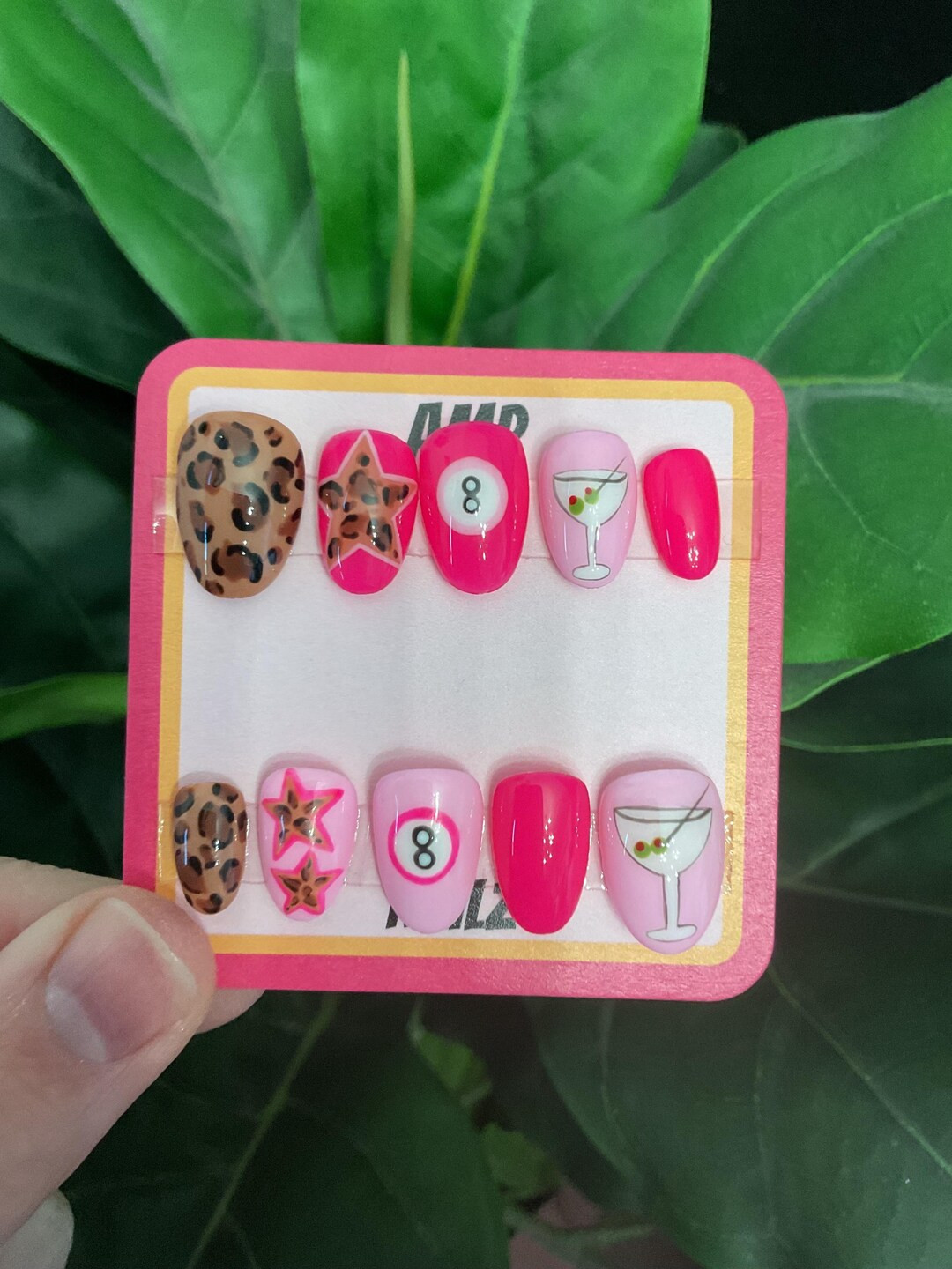 Hand Painted Colorful Martini Glass Mismatch, Press on Nails, Custom Nails, Leopard Nails, Eight ... | Etsy (US)