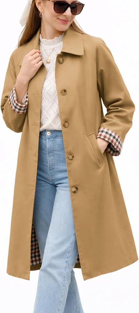 ELLEVEN Long Trench Coat for Women,Single Breasted Lapel Oversized Windproof Overcoat Pea Coats | Amazon (US)