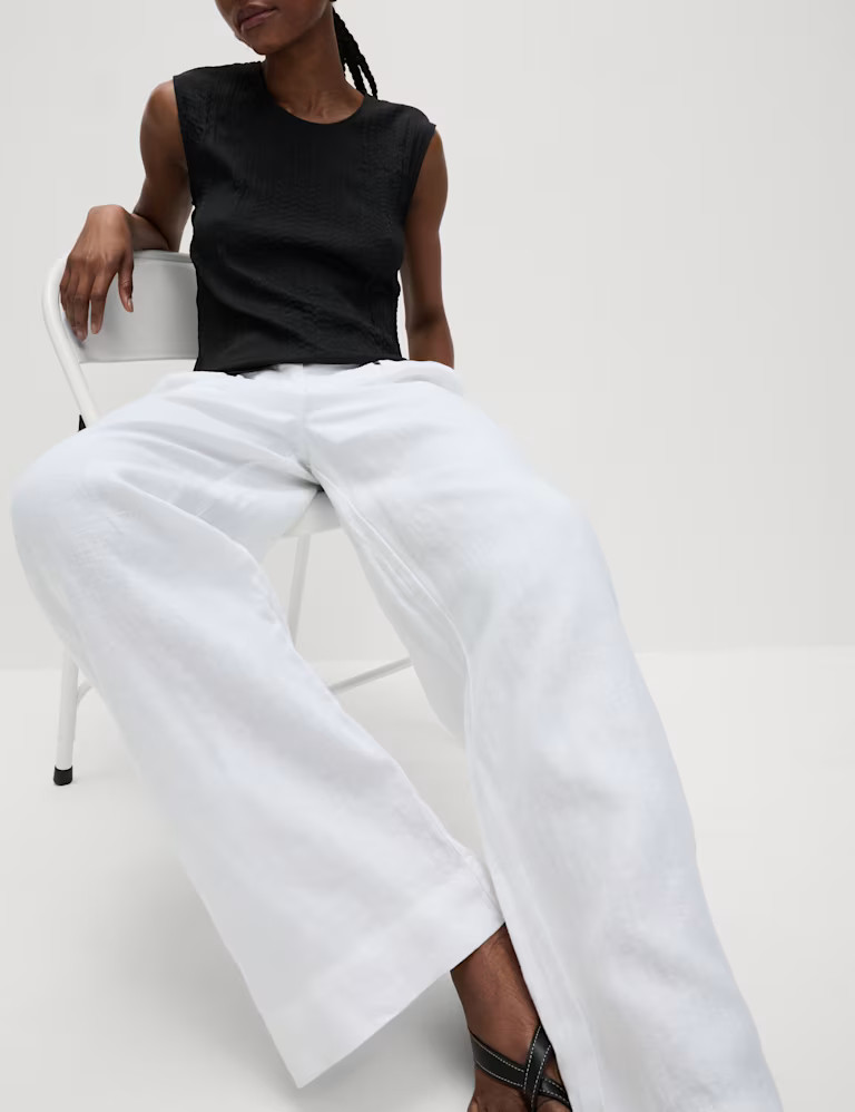 Pure Linen Wide Leg Trousers | Marks & Spencer (UK)