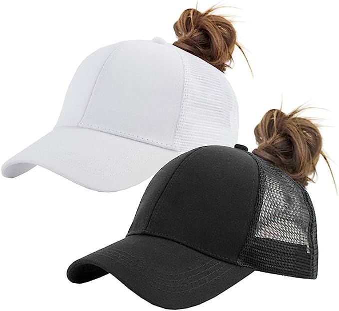 IZUS Solid Ponytail Hat Baseball Cap Cotton Mesh High Bun Pony Cap Women | Amazon (US)