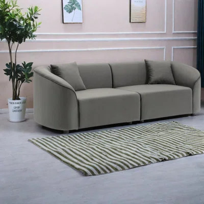 Stylish Modern Sofas, Gray Velvet Upholstery, Curved Design For Home Entertainment | Wayfair North America