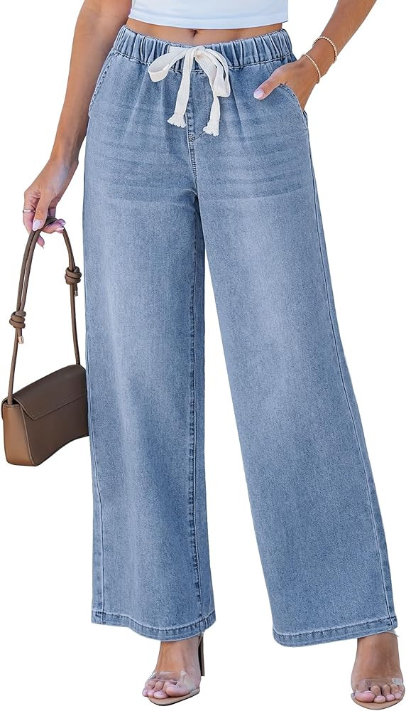 luvamia Wide Leg Jeans Woman High Waisted Trendy Pull On Elastic Waist Drawstring Stretchy Denim ... | Amazon (US)