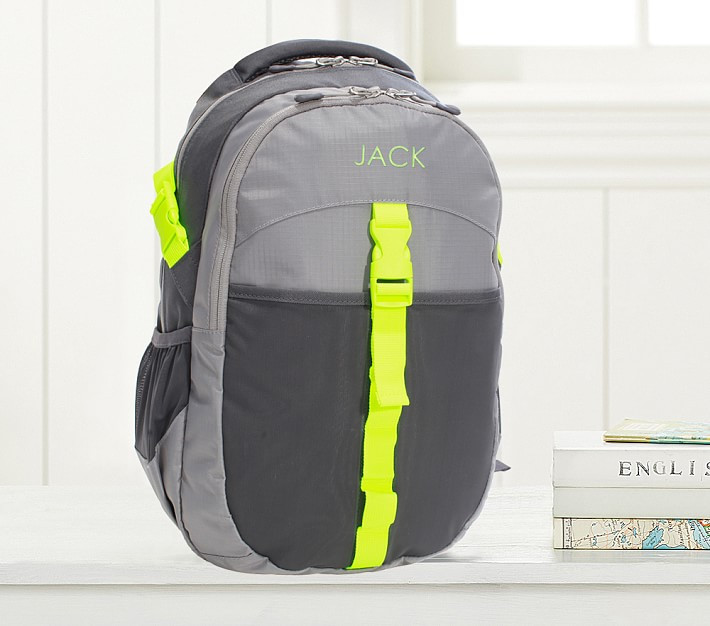 Jayden Charcoal/Gray/Green Backpack | Pottery Barn Kids