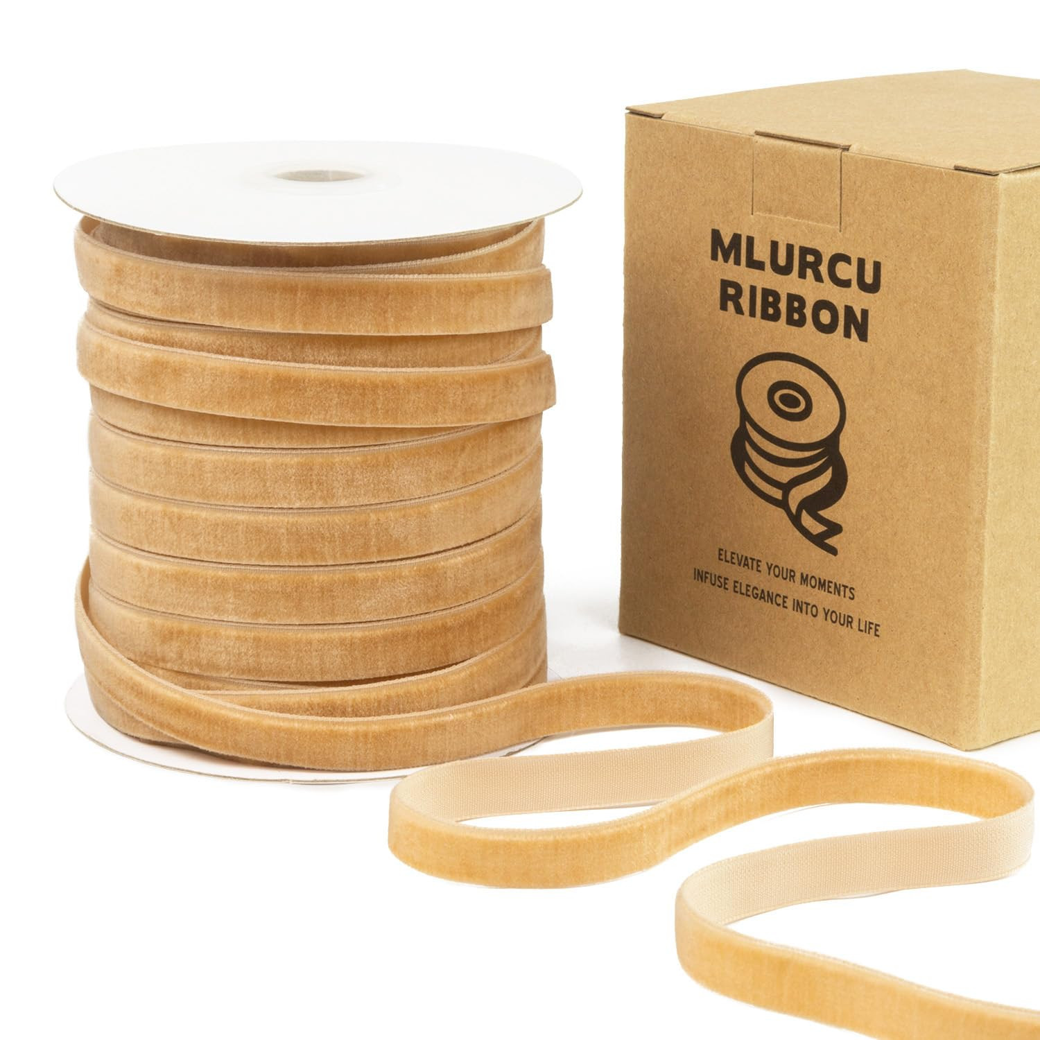 Khaki Velvet Ribbon 3/8 Inch Thin 50 Yards Vintage Gold Khaki Velvet Ribbon for Christmas Tree Or... | Amazon (US)