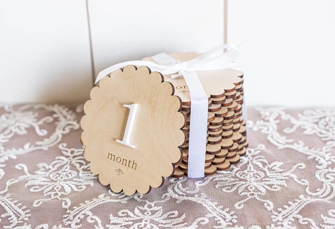 Baby Milestone Wooden Cards Scalloped Design - Etsy | Etsy (US)