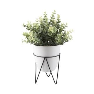 Flora Bunda 12 in. Faux Eucalyptus in 4.75 in. White Pot on Black Metal Stand-CS5029E-WH - The Ho... | The Home Depot