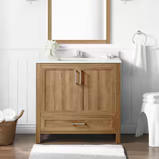 Home Decorators Collection Moorside 36 in. Single Sink Sweet Maple Bath Vanity with White Enginee... | The Home Depot