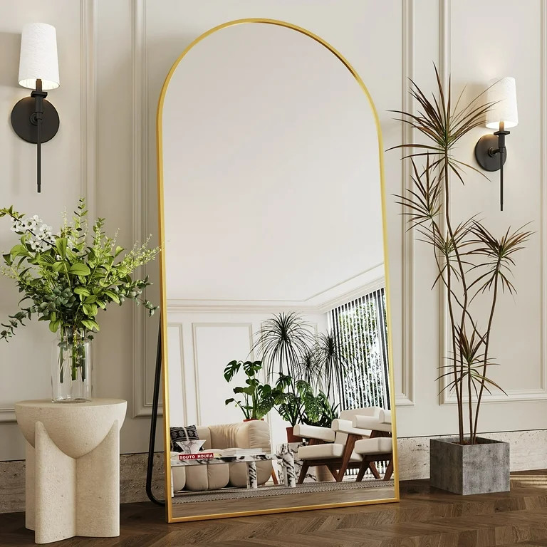 Antok 71"x 32.2" Arched Full Length Mirror Standing Floor Mirror Stand Up Mirror, Gold Frame | Walmart (US)