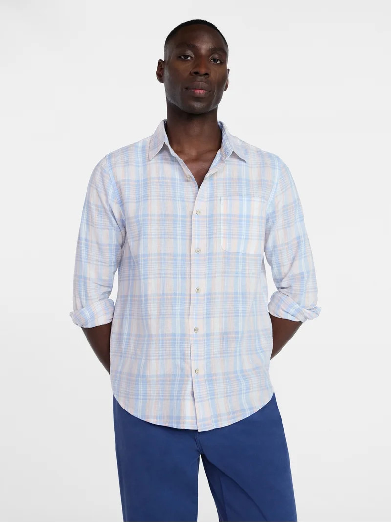 George Men's and Big Men's Linen Blend Button Up Shirt with Long Sleeves, Sizes S-5XL | Walmart (US)