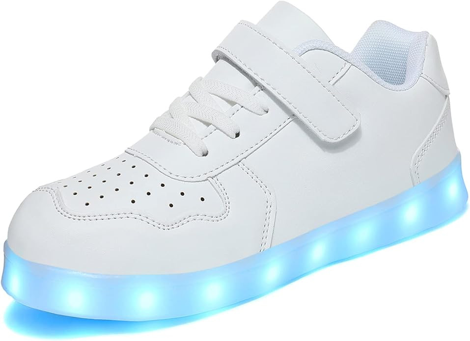 Wooowyet Kids LED Sneakers for Boys Hook&Loop Low Light Up Shoes LED Girls USB Recharging | Amazon (US)