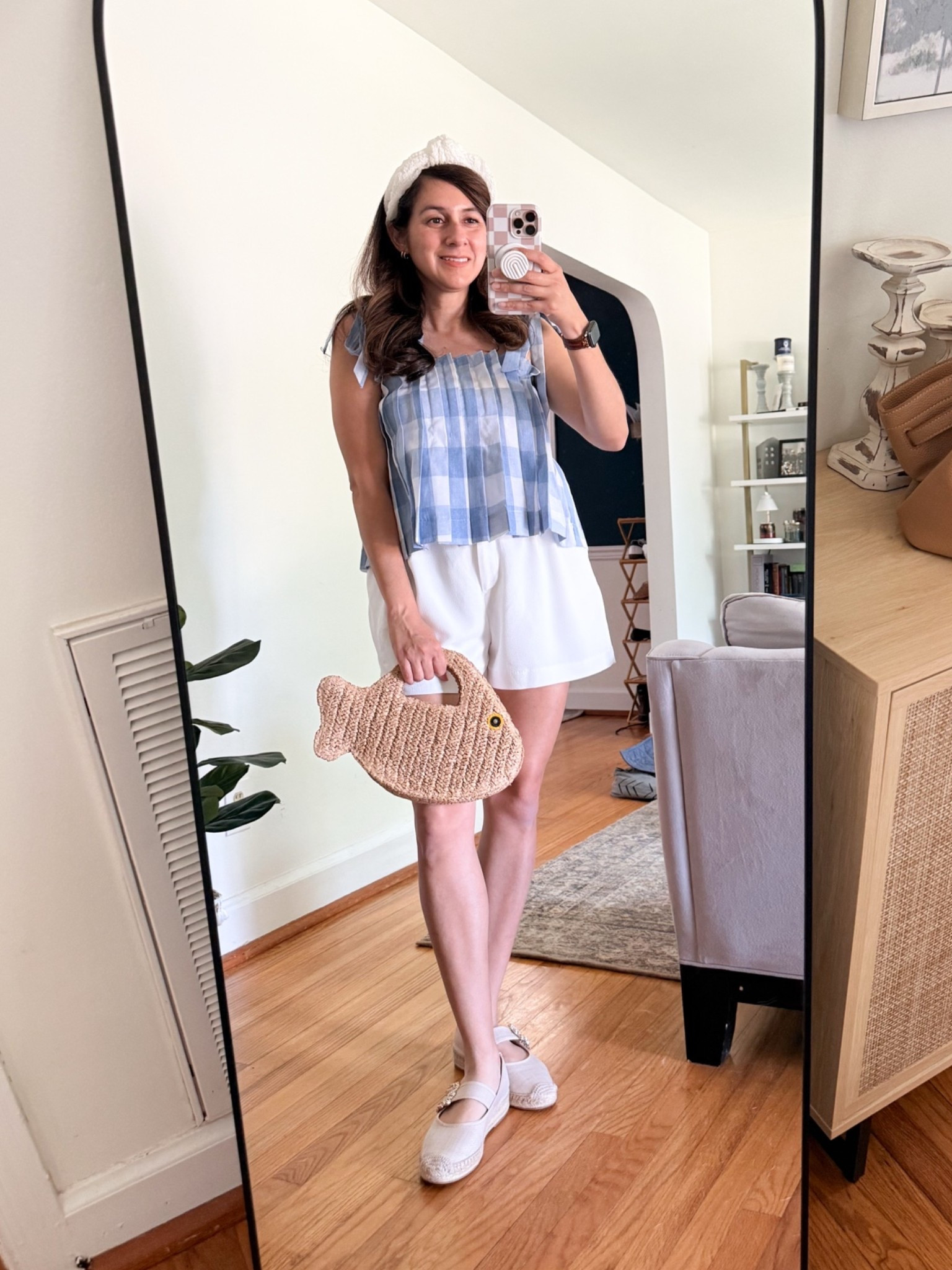 Lately, I’ve been leaning into outfits that feel soft, classic, and feminine. Getting dressed should be fun at every age.

This blue gingham top paired with crisp white shorts feels like something you’d wear for a seaside lunch, a Saturday farmers market, or a slow summer afternoon with an iced coffee in hand.

#LTKSeasonal #LTKOver40 #LTKootd