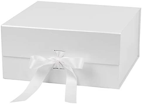 Amazon.com: WRAPAHOLIC 2Pcs White Gift Box with Satin Ribbon, 8x8x4 Inches Collapsible Gift Box w... | Amazon (US)