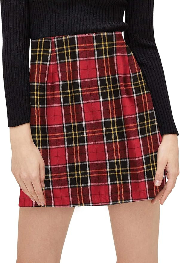 MakeMeChic Women's Plaid Skirt High Waisted Pencil Mini Skirt | Amazon (US)