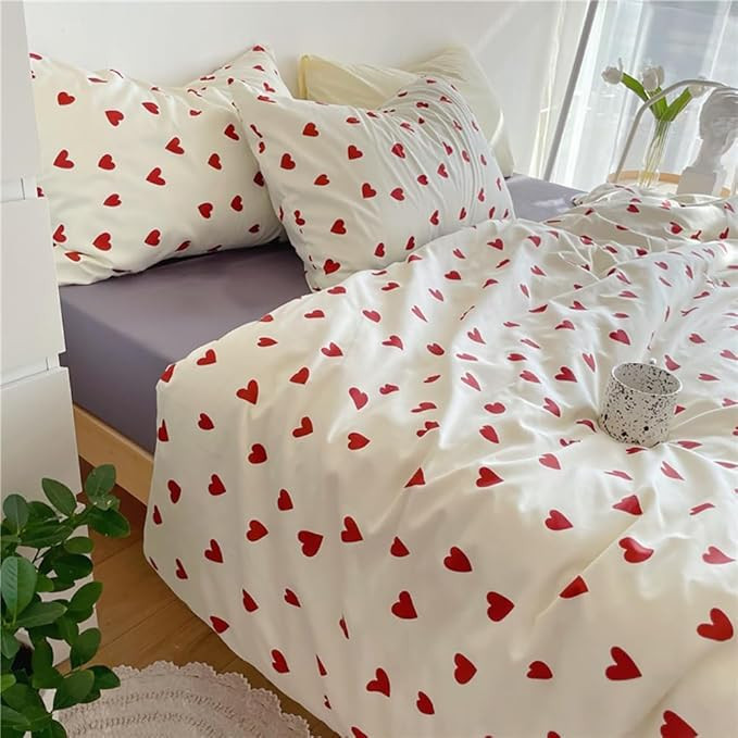 Michorinee Housse de Couette Cœur 200x200 Rouge avec 2 Taies d'oreiller 65x65 cm - Parure de Lit... | Amazon (FR)