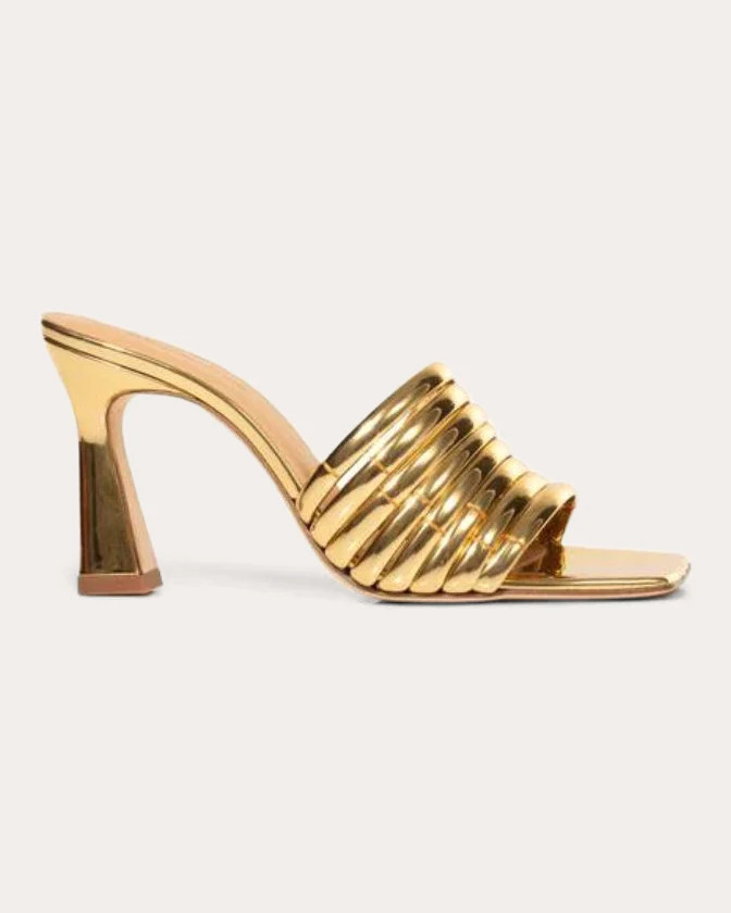 Chelsea Paris Women's Ace Metallic-Leather Mule in Gold Metallic Textile | Olivela