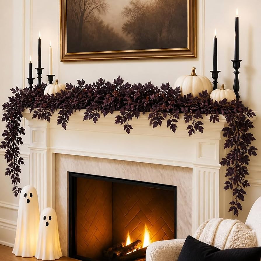 Whaline Fall Halloween Decoration 9 Ft Artificial Plum Cimicifuga Seed Garland Purple Faux Leaves... | Amazon (US)