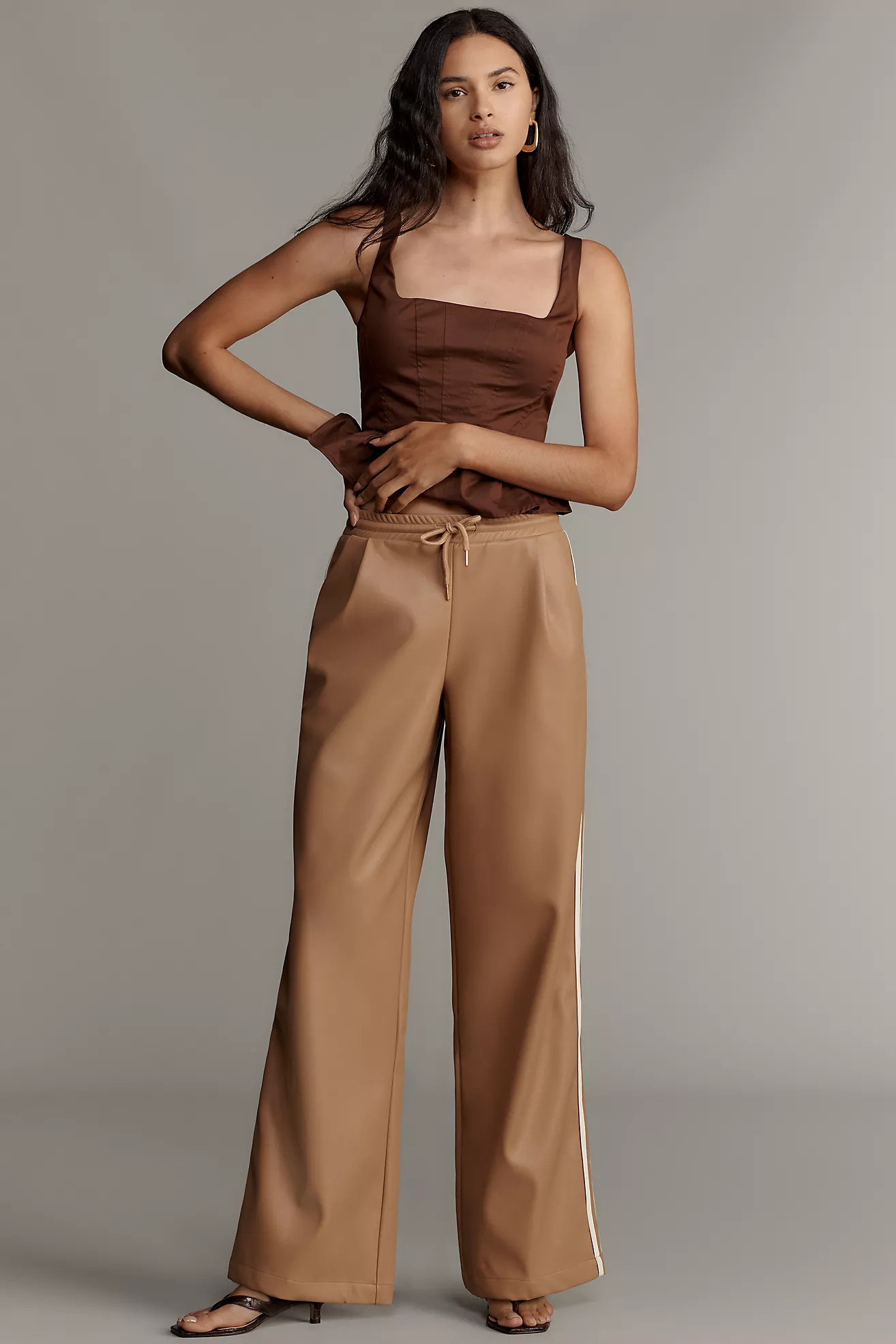 Bishop + Young Faux Leather Wide-Leg Track Pants | Anthropologie (US)