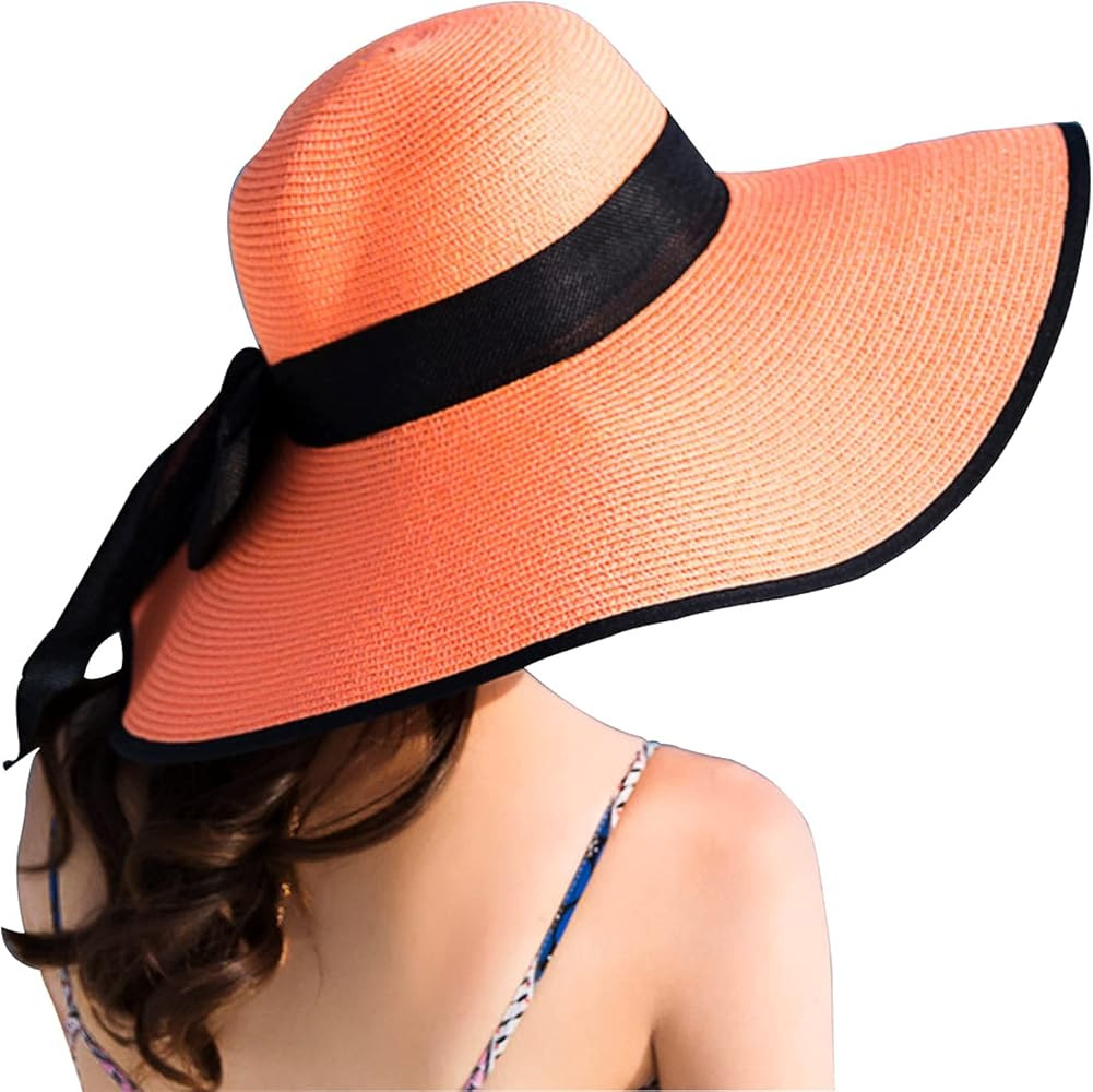 Women's Folable Floppy Hat,Wide Brim Sun Hat Straw Hat Beach Hat Orange Hat Hats for Women Amazon | Amazon (US)