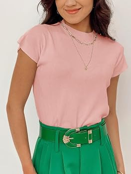 Saodimallsu Womens Short Sleeve Sweater Mock Neck Summer Casual Basic Knit Slim Fitted Pullover T... | Amazon (US)