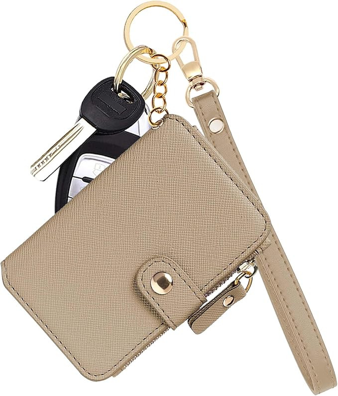 M-Plateau Wallet, Womens card Holder Leather Keychain Wallet With Zipper Coin Pocket ID Window Wr... | Amazon (US)